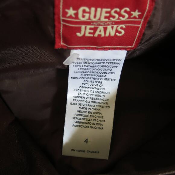 VINTAGE GUESS *NWT* Leather Jacket Size 4 Girl Cowgirls Western Button Brown Y2K - Picture 6 of 7